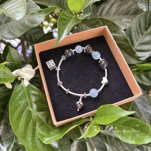 Vòng tay Đá Thạch Anh Tóc Đen x Aquamarine và bạc 925