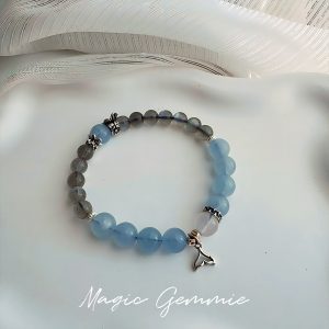 Vòng tay Đá Aquamarine x Đá xà cừ x Đá ánh trăng và bạc 925