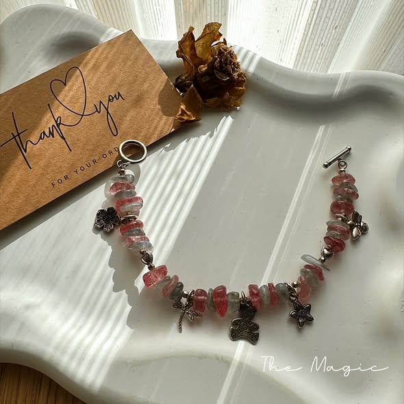 Vòng tay Hồng Dâu Tây Strawberry Quartz Magic Gemmie