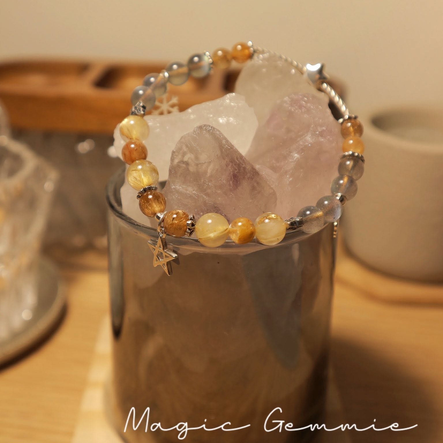 Vòng tay Thạch Anh Tóc Vàng mix Xà Cừ Labradorite - ảnh vuông 1