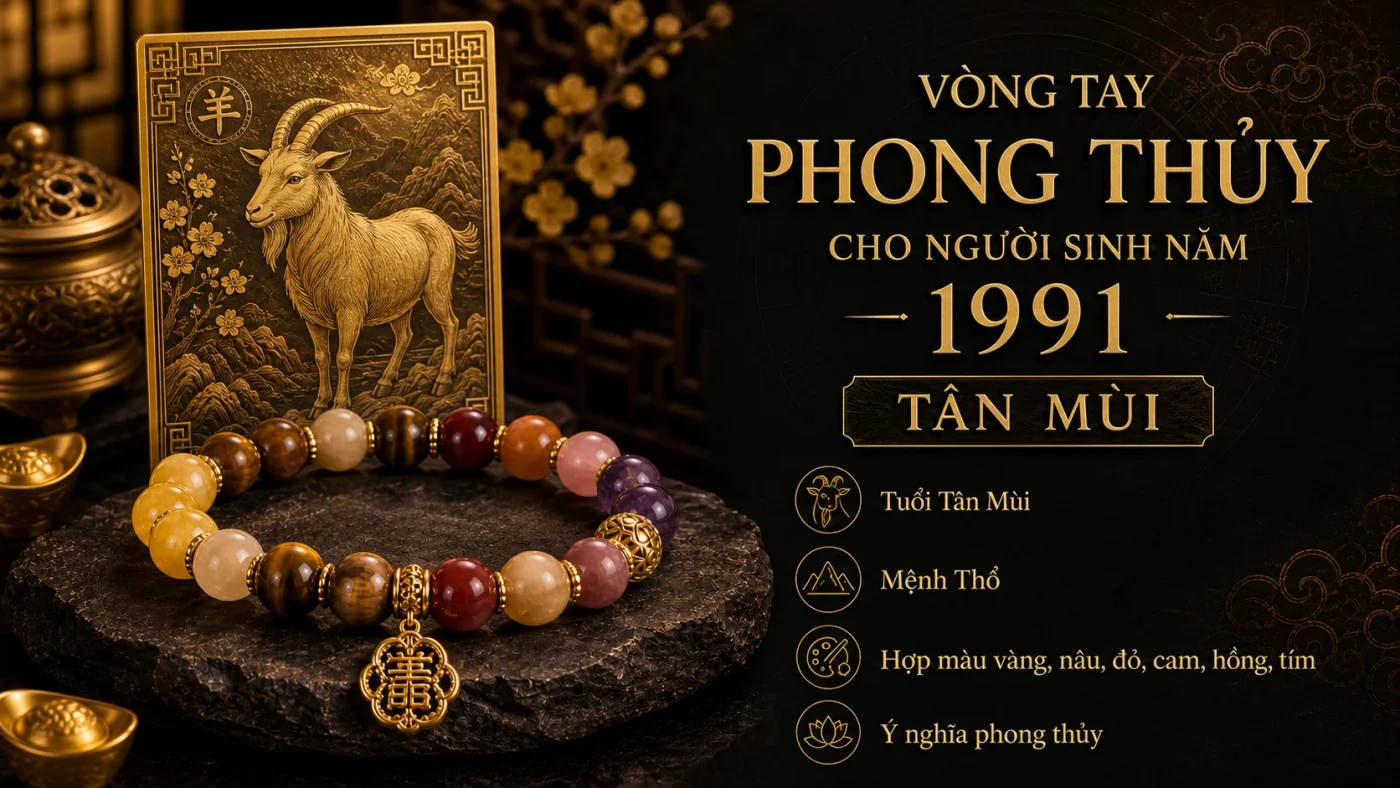 vòng tay phong thủy 1991 hợp tuổi Tân Mùi mệnh Thổ