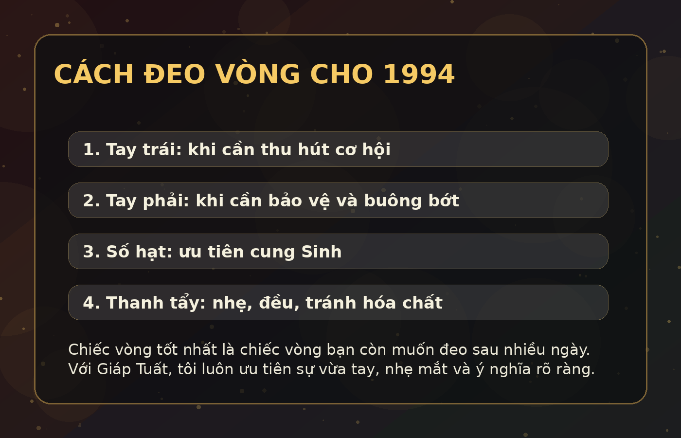 vòng tay phong thủy 1994 - cách đeo và chăm vòng
