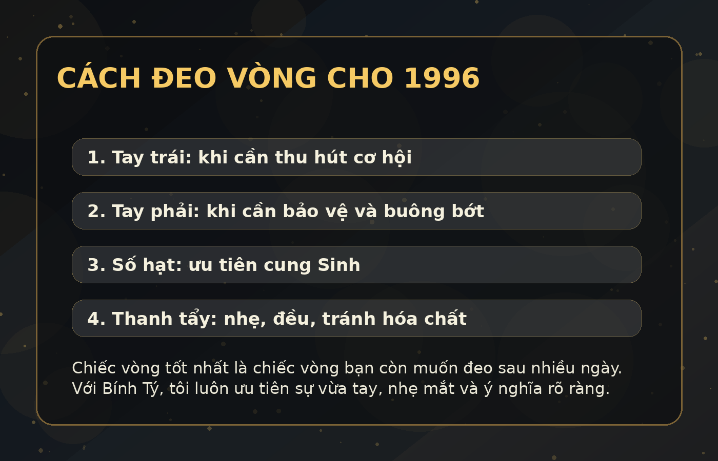 vòng tay phong thủy 1996 - cách đeo và chăm vòng