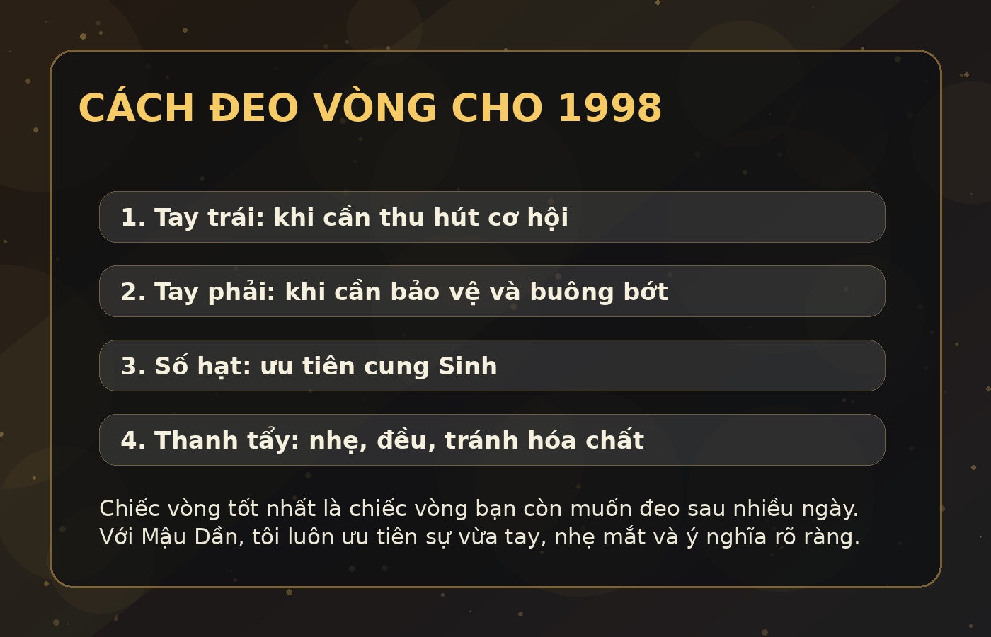 vòng tay phong thủy 1998 - cách đeo và chăm vòng