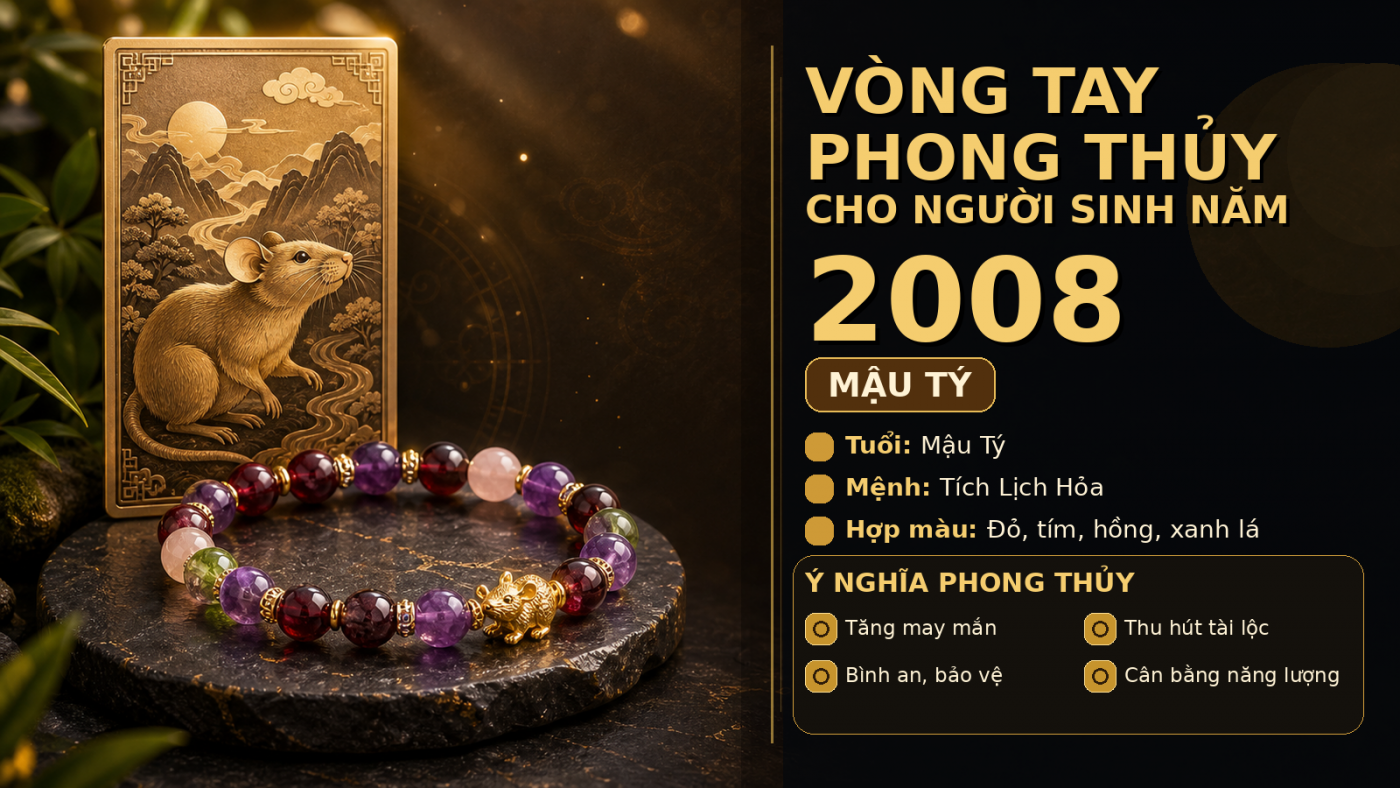 vòng tay phong thủy 2008 hợp tuổi Mậu Tý mệnh Hỏa
