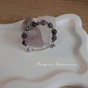Vòng tay Thạch Anh Tím mix Moonstone mẫu charm hoa