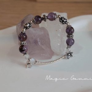 Vòng tay Thạch Anh Tím mix Moonstone mẫu charm hoa - ảnh sản phẩm 2